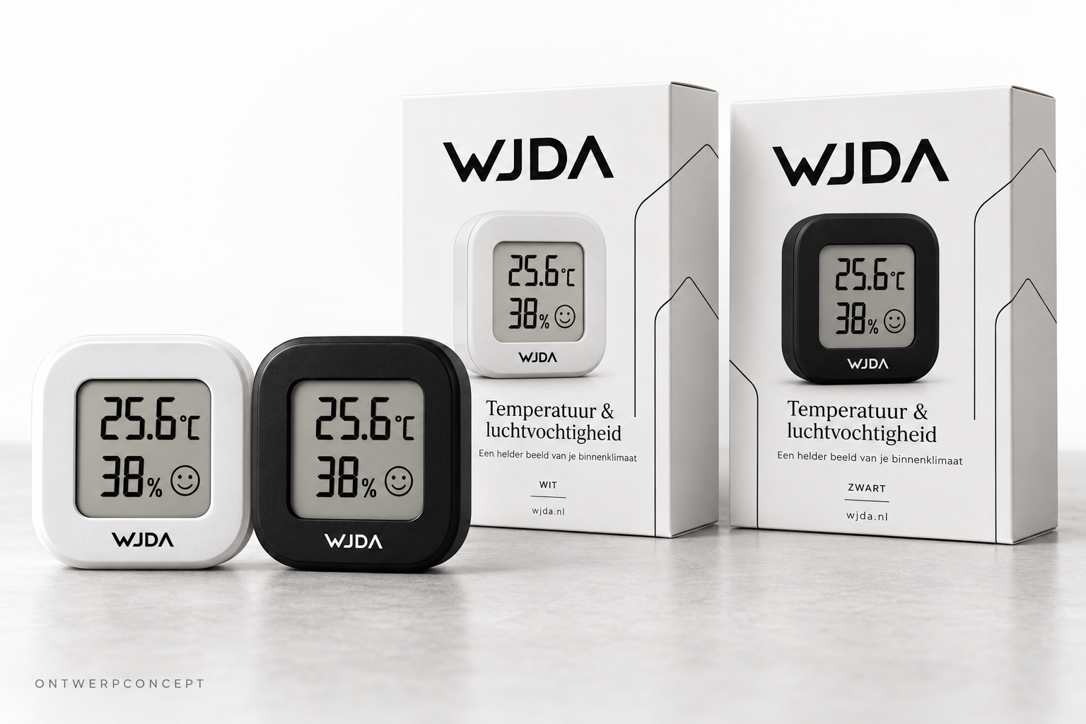 WJDA temperatuur- & luchtvochtigheidsmeter met verpakkingsconcept